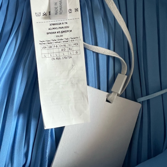 NWT Max Mara Women's CACIO Jersey Trouser Light Blue Pleated Pants Sz L 170/72A - Picture 11 of 16